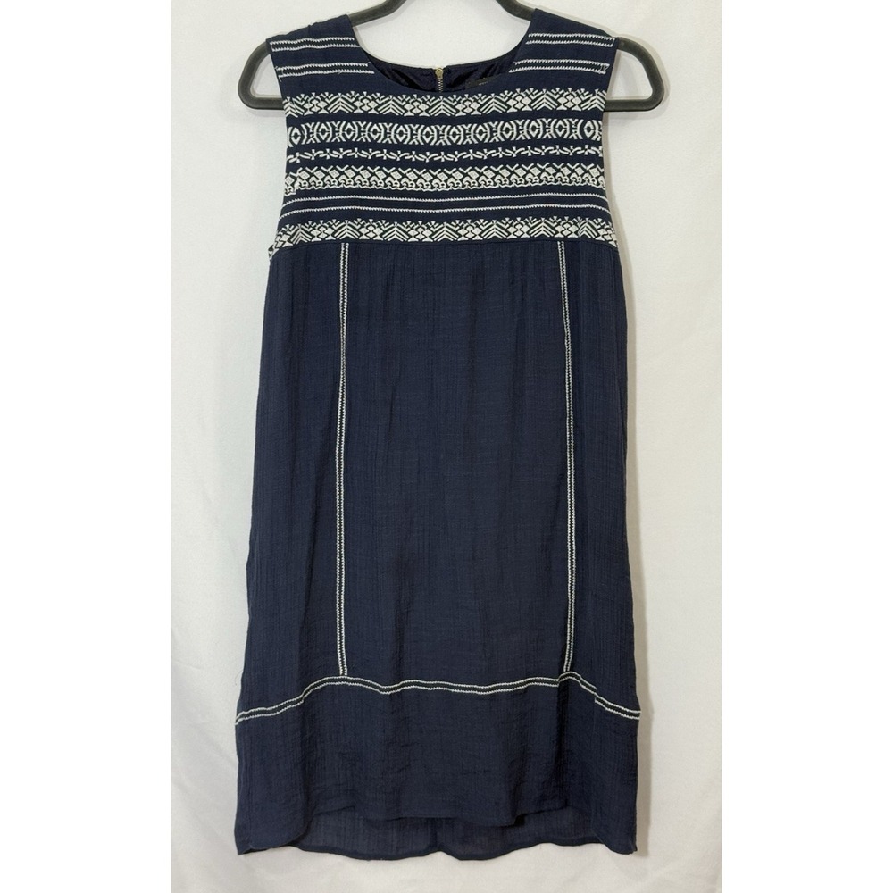 THML Navy White Embroidered Sleeveless Shift Dress Womens Size‎ S